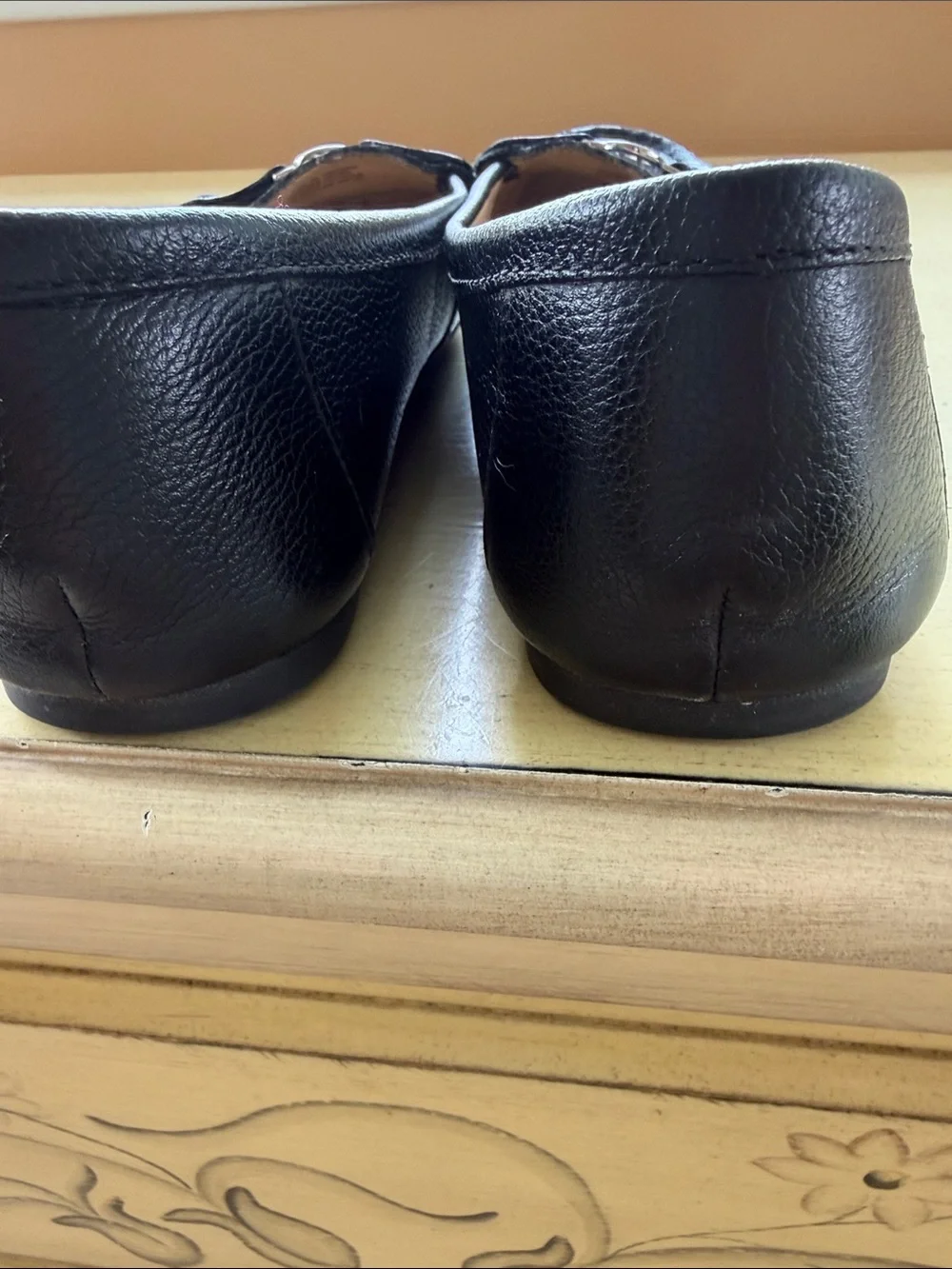 Michael Kors Black Leather Moccasin Loafers with Silver MK Accent Size 7.5
